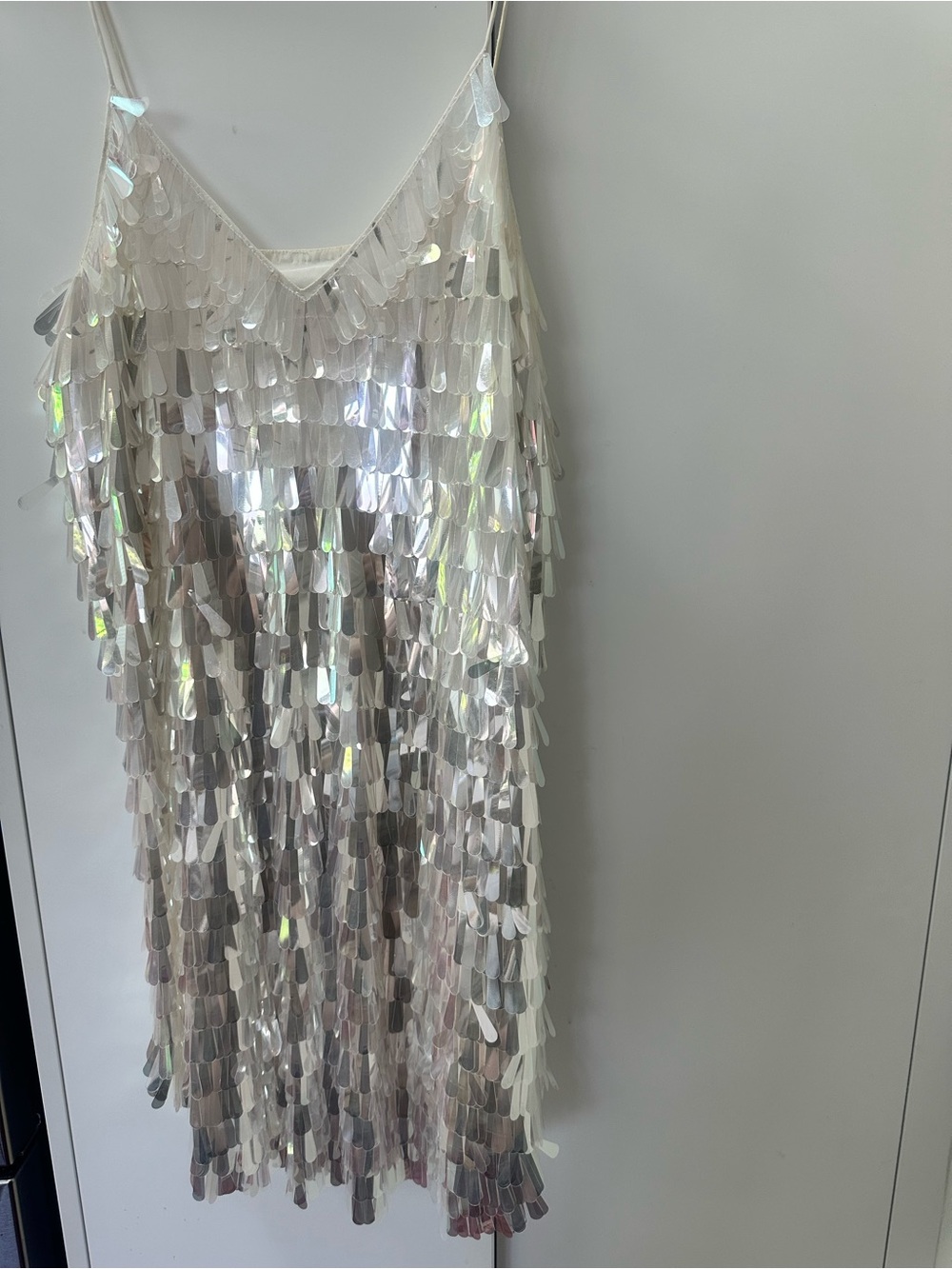 BHLDN Iridescent Sequin Slip Dress - White/Silver